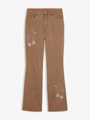 Obrázek produktu Jeansy bootcut z haftem, z elastycznej mieszanki bawełny BonPrix brązowy