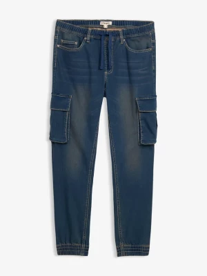 Obrázek produktu Jeansy dresowe z kieszeniami cargo, slim fit, straight, z gumką w talii BonPrix niebieski