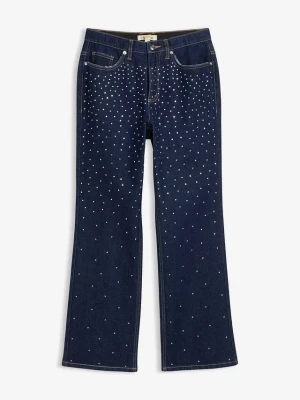 Obrázek produktu Jeansy straight, mid waist, zdobione kryształkami BonPrix niebieski