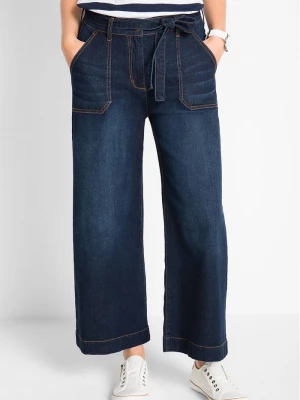 Obrázek produktu Jeansy wide leg, high waist z wygodnym pasem, cropped BonPrix niebieski
