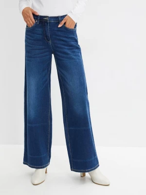 Obrázek produktu Jeansy wide leg ze średnim stanem i wygodnym pasem BonPrix niebieski