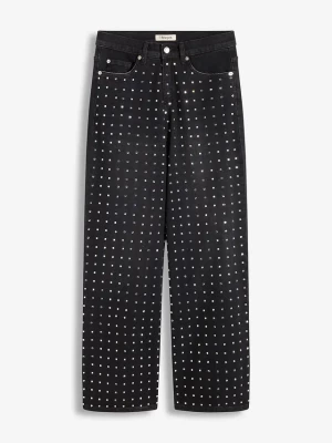 Obrázek produktu Jeansy z szerokimi nogawkami, mid waist, z aplikacją z kryształków BonPrix czarny
