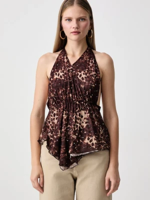 Obrázek produktu Juicy Couture halenka se zavazováním za krkem dámská ABSTRACT ANIMAL MESH HALTER TOP hnědá
