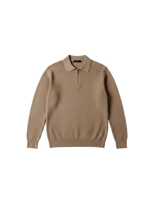 Obrázek produktu Kleidermafia Svetr 'Slim Fit Knit Zipper Polo Sweater - Camel' velbloudí