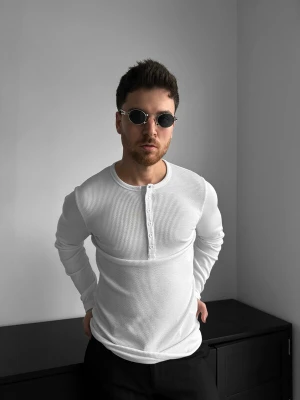 Obrázek produktu Kleidermafia Tričko 'Slim Fit Long Arm Button T-shirt - Ecru' bílá