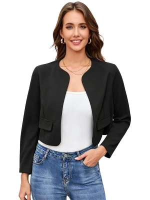 Obrázek produktu KoJooin Blejzr 'Damen Kurzjacke ohne Kragen mit langen Ärmeln und abgerundetem Saum Lässiger, vielseitiger Cardigan' černá