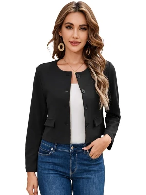 Obrázek produktu KoJooin Blejzr 'Damen-Langarmblazer, kurz geschnitten, kragenlos, mit Knopfleiste, Business-Casual-Oberbekleidung' černá