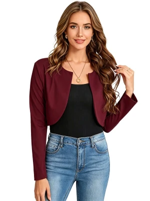Obrázek produktu KoJooin Blejzr 'Kurzer, leichter Damen-Cardigan mit Rundhalsausschnitt und langen Ärmeln – eleganter Überwurf' burgundská červeň