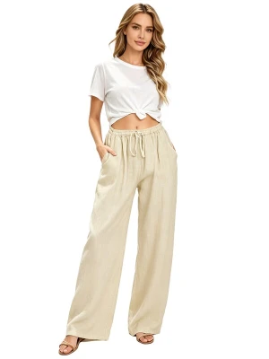 Obrázek produktu KoJooin Kalhoty 'Damen Baumwoll-Leinen-Hose mit Kordelzug, hoher Taille und weitem Bein Bequeme, lockere Freizeithose' khaki