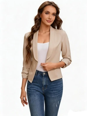 Obrázek produktu KoJooin Přechodná bunda 'Damen Jacke Jeansjacke Hemdkragen Knopf Langarm Denim Freizeit Übergangsjacke' meruňková