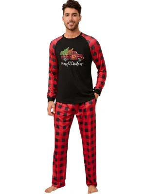 Obrázek produktu KoJooin Pyžamo dlouhé 'Herren Pyjama‑Set Zweiteilig Langarm Karo‑Muster Weihnachten Homewear Schlafanzug' červená