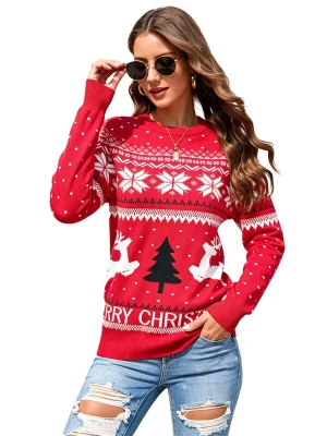 Obrázek produktu KoJooin Svetr 'Damen Langarm Weihnachtspullover – Lustiger Rentier Strickpullover für festliche Stimmung' červená
