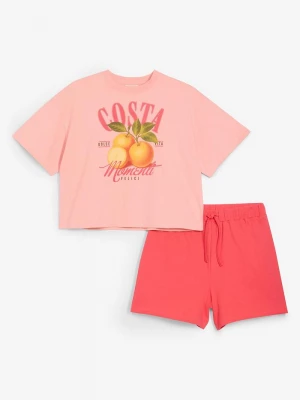 Obrázek produktu Komplet z bawełny organicznej: T-shirt i krótkie spodenki (2 części) BonPrix różowy