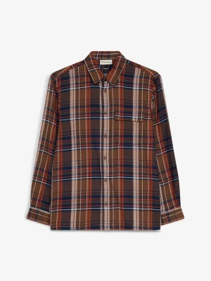 Obrázek produktu Koszula flanelowa w kratę o kroju oversize z kieszenią na piersi BonPrix brązowy