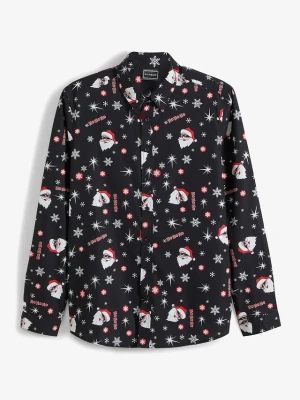 Obrázek produktu Koszula z długim rękawem i bożonarodzeniowym nadrukiem, z czystej bawełny, slim fit BonPrix czarny