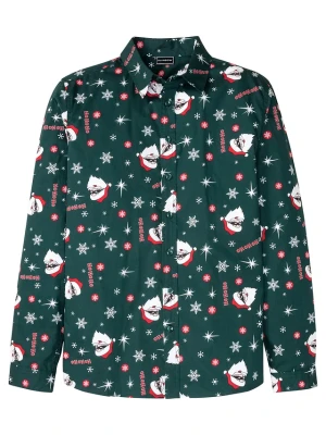 Obrázek produktu Koszula z długim rękawem i bożonarodzeniowym nadrukiem, z czystej bawełny, slim fit BonPrix zielony