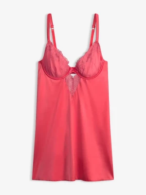 Obrázek produktu Koszulka babydoll z materiału z połyskiem i błyszczącym haftem w kwiaty BonPrix różowy