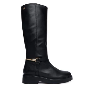 Obrázek produktu Kozačky ve vojenském stylu Tommy Hilfiger Th Stud Leather Knee Riding Boot FW0FW09608 Černá