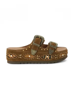 Obrázek produktu Kurt Geiger London pantofle na platformě dámské semišové Western Buckle Flatform hnědá