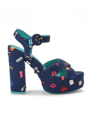 Obrázek produktu Kurt Geiger London sandály na vysokém podpatku Embroidery Platform Navy Canvas modrá