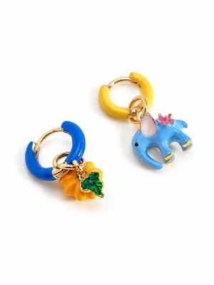 Obrázek produktu LanLivia Náušnice 'Enchanted Elephant & Pumpkin Enamel Hoop Earrings' modrá / citronově žlutá / oranžový melír