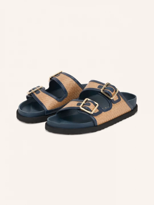 Obrázek produktu 1774 Birkenstock Pantofle Arizona Framed Raffia modrá / zlatá / béžová