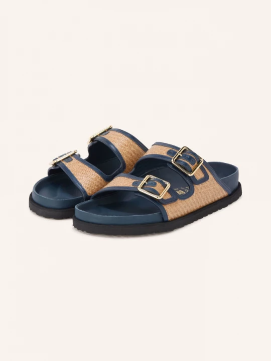 Obrázek produktu 1774 Birkenstock Pantofle Arizona Framed Raffia tmavě modrá / zlatá / světle hnědá
