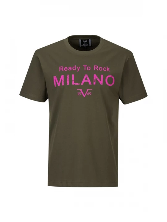 Obrázek produktu 19V69 ITALIA Tričko 'Rafael Ready To Rock' olivová / fuchsiová