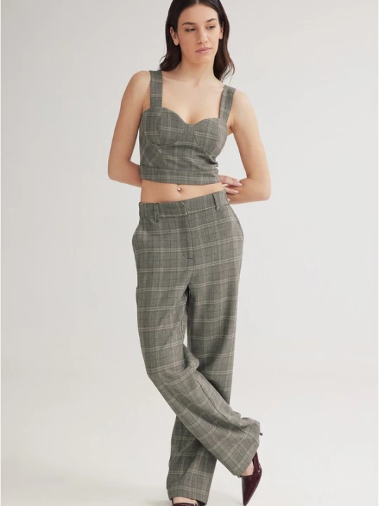 Obrázek produktu 4TAILORS Kalhoty 'Scottish' šedobéžová / šedý melír / černá