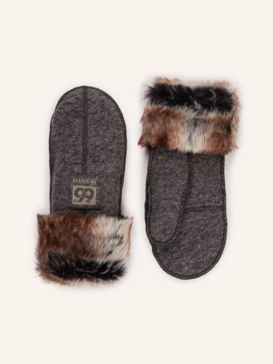 Obrázek produktu 66°North Multifunkční Sportovní Rukavice Kaldi Arctic Mittens S Umělou Kožešinou šedá / béžová / krémová