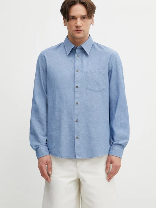 Obrázek produktu A.P.C. košile pánská s bavlnou a lnem modrá