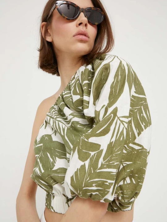 Obrázek produktu Abercrombie & Fitch Lněná halenka Abercrombie & Fitch zelená