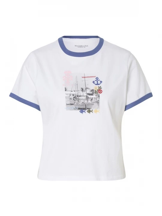 Obrázek produktu Abercrombie & Fitch Tričko 'COASTAL BEATNIK SKIMMING BOAT' olivová / růžová / černá / bílá