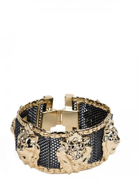 Obrázek produktu Addicted2 Náramek 'Heritage bracciale placcato oro con teste di leoni' zlatá / antracitová