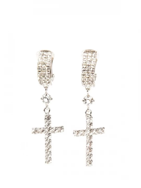 Obrázek produktu Addicted2 Náušnice 'Bellona croce orecchini con strass placcato argento' platinová