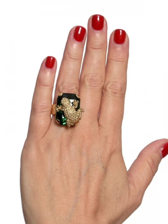Obrázek produktu Addicted2 Prsten 'Celeste anello con cristallo smeraldo Swarovski & motivo rana' zlatá / tmavě zelená