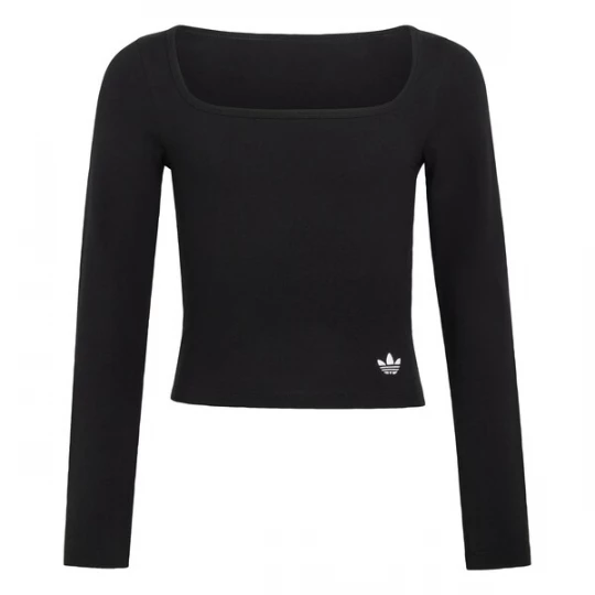 Obrázek produktu ADIDAS ORIGINALS Tričko 'SLIM FRONT SQUARE COLLAR LONGSLEEVE' černá / bílá