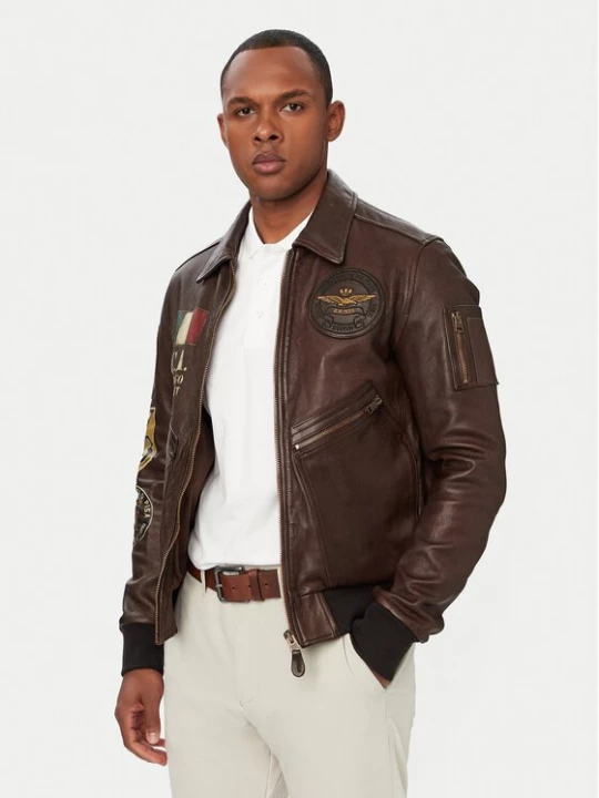 Obrázek produktu Aeronautica Militare Kožená bunda 261PN5056U100839 Tmavě hnědá Regular Fit