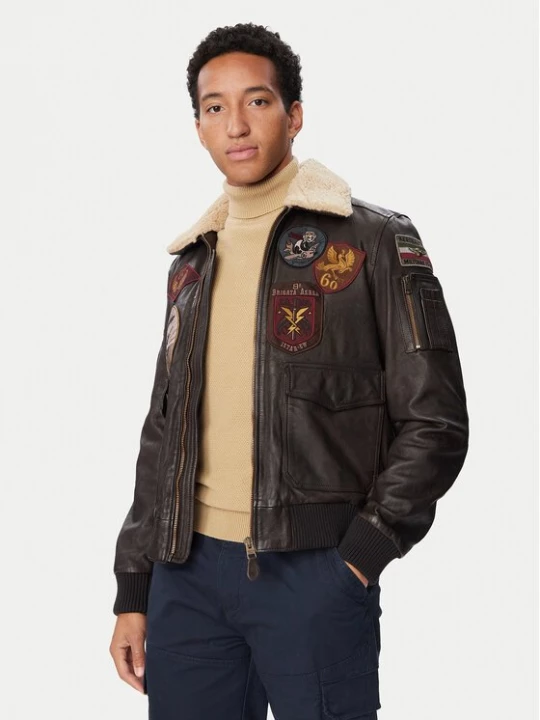 Obrázek produktu Aeronautica Militare Kožená bunda 262PN0968U100839 Tmavě béžová Regular Fit