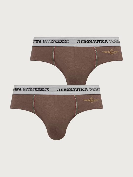 Obrázek produktu Aeronautica Militare slipy pánské bavlněné s elastanem 2-pack hnědá