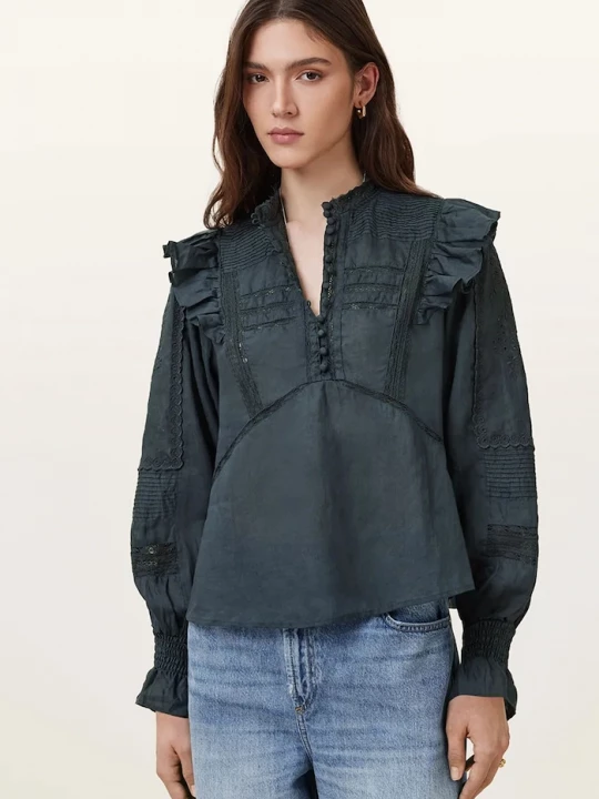 Obrázek produktu AllSaints Bavlněná halenka AllSaints HEATHER námořnická modř