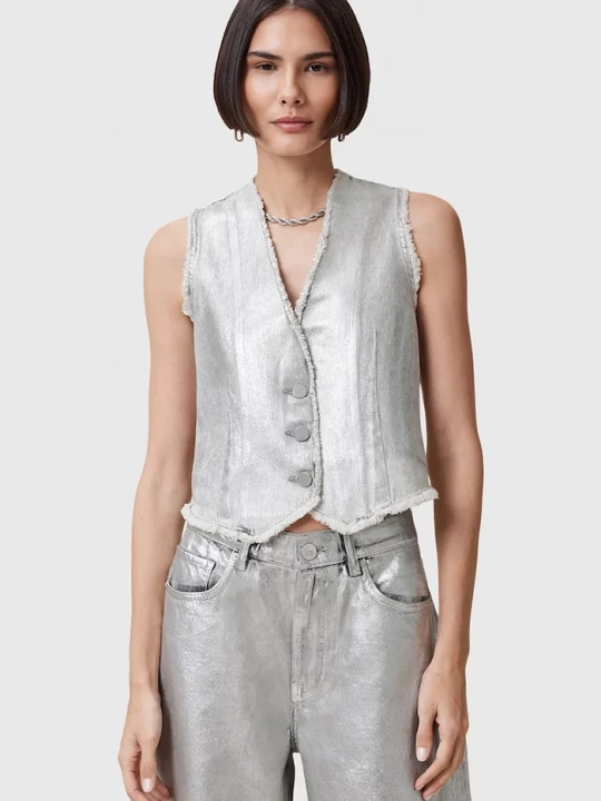 Obrázek produktu AllSaints Bavlněná vesta AllSaints ANDREA stříbrná