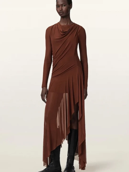 Obrázek produktu AllSaints bodycon šaty bavlněné s elastanem LORIA hnědá