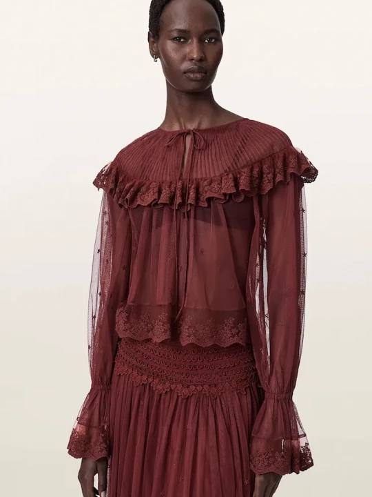 Obrázek produktu AllSaints halenka s volánkem dámská krajková UNRULY SUSIE LS TEE