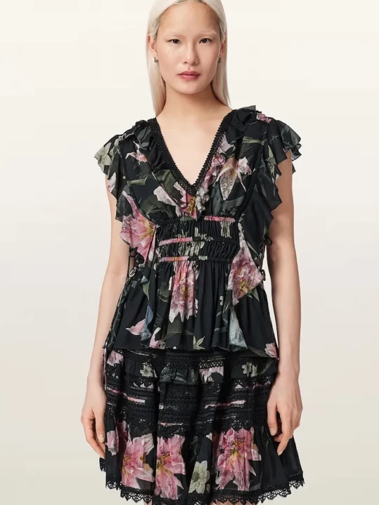 Obrázek produktu AllSaints halenka s volánkem dámská z modalu CANTO černá