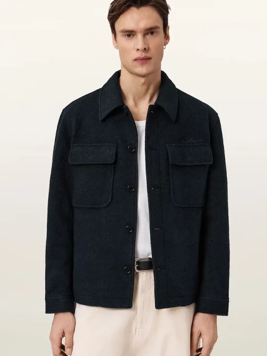 Obrázek produktu AllSaints košilová bunda pánská příměsí vlny CAYSON námořnická modř
