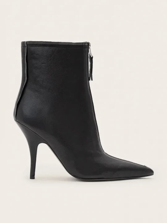 Obrázek produktu AllSaints kotníkové boty na vysokém podpatku dámské kožené Vera Zip Boot černá
