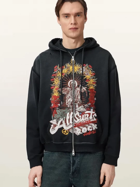 Obrázek produktu AllSaints mikina s kapucí pánská bavlněná ROQUE černá