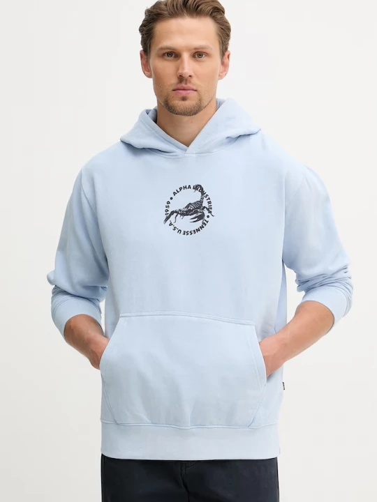 Obrázek produktu Alpha Industries pánská bavlněná mikina US Scorpion Backprint Hoodie modrá
