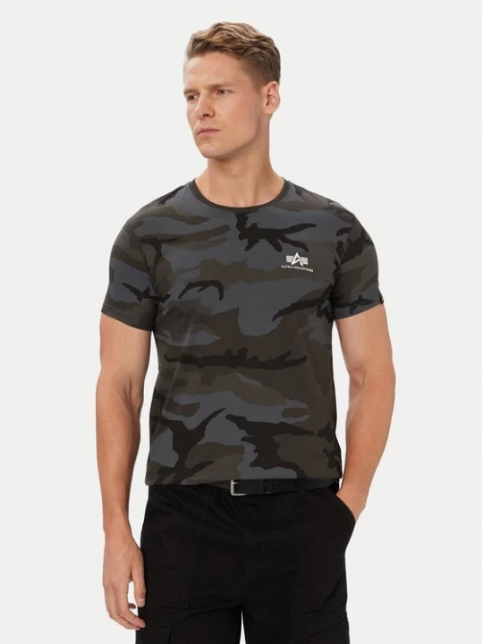 Obrázek produktu Alpha Industries T-Shirt Basic T Small Logo Camo 188505C Šedá Regular Fit Černá